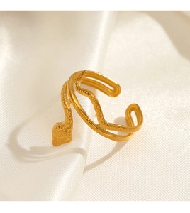Detailed macro shot of 18K gold plated snake ring showing intricate scale textures