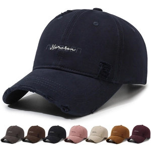 Distressed Baseball Cap Washed Cotton Embroidered Letter Torn Ripped Vintage Street Style Sun Hat Unisex Adjustable Soft Top