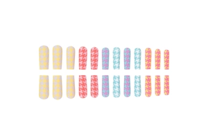Extra long houndstooth matte press-on nails in pastel macaron colors set of 24 pieces
