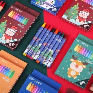 Detail view of 8-color Christmas crayon set for children's drawing and art