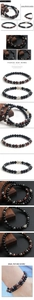 Detail of multi-layer beaded bracelet with natural red tiger eye and matte black stone beads