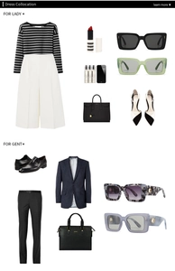 Modern flat lay showing retro square sunglasses paired with stylish outfits for men and women