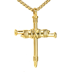 Pendentif croix en acier titane doré au style punk avec design en forme de clou