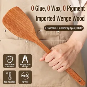 Natural Wooden Spatula Long Handle Heat Resistant Cooking Spoon Ebony Wood Kitchen Utensil For Nonstick Pan