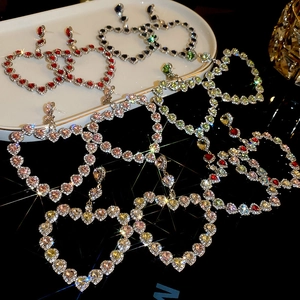 Large Heart Drop Earrings With 925 Sterling Silver Earring Post Copper Rhinestone Hollow Exaggerated Fashion For Women