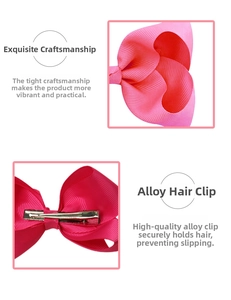 Close-up of pink grosgrain ribbon bow with a durable alloy alligator hair clip
