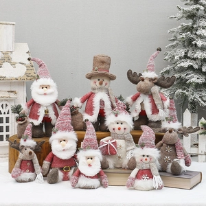 Christmas Plush Dolls Santa Snowman Reindeer Fabric Knit Felt Tabletop Figurines Winter Holiday Ornament Decoration