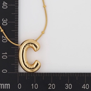 Detailed size reference for golden puffed balloon-style letter C pendant necklace