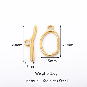 Detailed dimensions of 18k gold-plated stainless steel toggle clasp for DIY jewelry