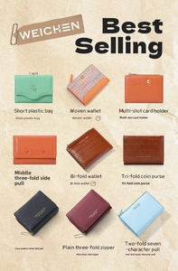 Collection of compact PU leather wallets in various textures and vibrant colors