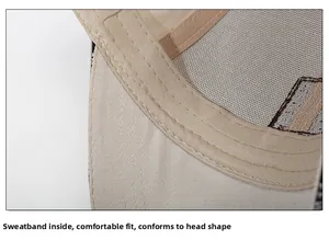 Détail de la bande intérieure anti-transpiration et de la maille respirante de la casquette