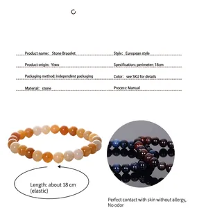 Detail showing elastic magnetic stone bead bracelet in multiple natural colors