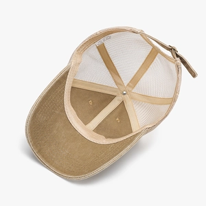 Unisex distressed washed cotton trucker hat with breathable mesh back and adjustable strap