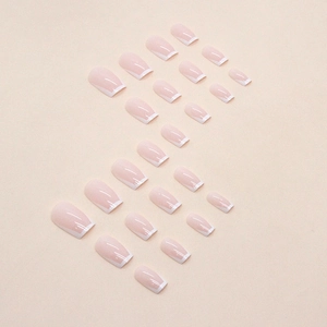 Classic French nude and white square press-on nails set of 24 pieces for women