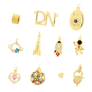 18K gold plated charms set including astronaut rocket and evil eye jewelry accessories
