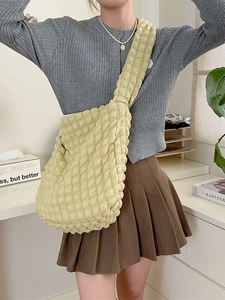 Large pale yellow bubble textured canvas crossbody bag for women casual commuting style