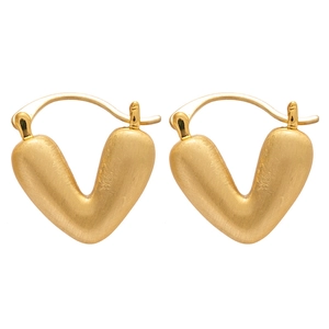 Minimalist golden heart-shaped metal stud earrings with elegant brushed texture