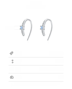 Detail of S925 sterling silver hook earrings featuring a 2.5mm light blue zircon stone