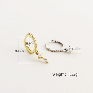 Elegant S925 silver hoop earrings with pearl and zircon charms in gold and silver finish