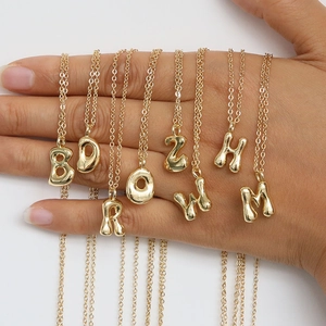 Bubble Letter Necklace 18K Gold Plated Brass 3D Puffy Balloon Alphabet Initial Pendant Minimalist Jewelry For Women