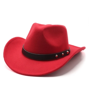 Classic red wool felt western cowboy hat with black studded leather band for men and women