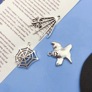 Halloween antique silver ghost and spider web alloy pendants for DIY jewelry crafting
