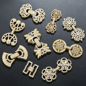 Macro shot of assorted gold-plated cubic zirconia multi-row connector clasps for jewelry