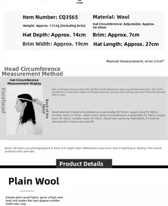 Size guide for wool baseball cap showing detailed measurements and head sizing steps