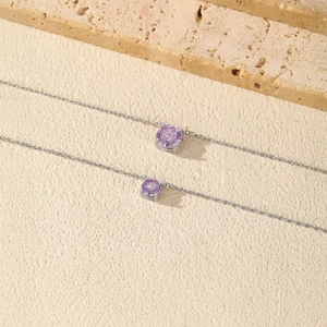 Elegant S925 sterling silver necklace with lavender rose-cut purple pendant on stone