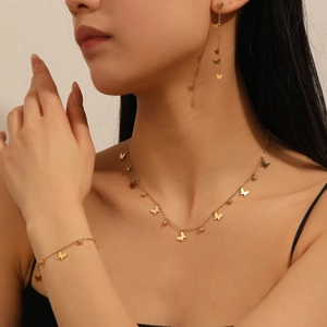 Butterfly Jewelry Necklace Bracelet And Earrings Stainless Steel Zircon Elegant Fashion Dainty Women Gold