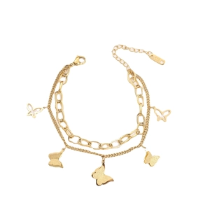 Elegant gold double-layered butterfly bracelet in titanium steel with K18 hallmark detail