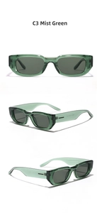 Cloud Mist Green rectangular sunglasses with dark grey lenses and retro narrow frame