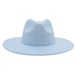 Sombrero fedora clásico de fieltro de cachemira azul claro con ala ancha para invierno