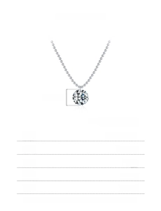 Detailed spec sheet showing 2 carat moissanite and 925 sterling silver necklace metrics