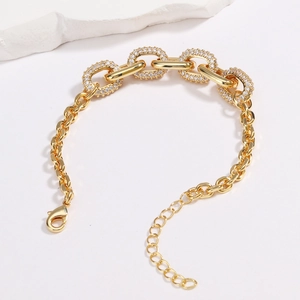 Hip Hop Oval Link Chain Bracelet Copper 18K Gold Plated Micro Pave Zirconia Streetwear Jewelry For Men Women