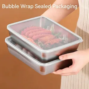 Stainless Steel Food Storage Containers With Clear Lids Airtight Stackable Refrigerator Organizer Bento Box Prep Tray
