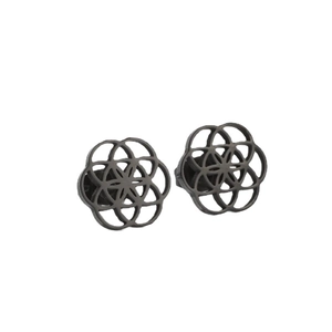 Matte black hollow flower stud earrings in stainless steel with a geometric design