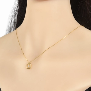 S925 sterling silver gold necklace with rectangle frame and zircon letter A pendant