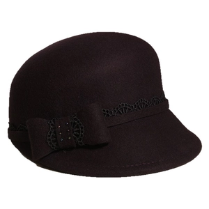 Elegant wine red wool felt equestrian hat with decorative bow and lace details