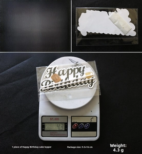 Detail of Happy Birthday cake topper with beer mug design showing weight and dimensions