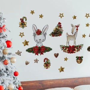 Stickers muraux de Noël avec animaux mignons pour décoration de chambre et salon