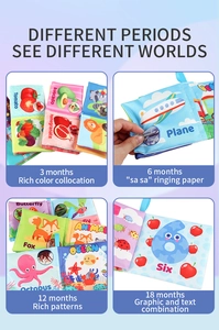 Detailed views of 8-page Christmas baby cloth book with vegetable and animal patterns