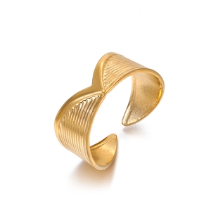 Minimalist 18K gold plated stainless steel open ring with V-shaped textured design