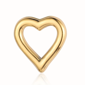 Polished gold stainless steel heart pendant with reflective finish on white background