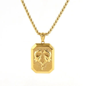 Collana Con Pendente In Acciaio Inossidabile Placcato Oro 18K Doppia Drago Rilievo Piastrina Quadrata Catena Box Gioielli Religiosi Retro Per Uomo Donna