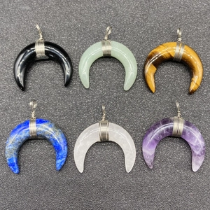 Wire wrapped crescent moon pendant necklaces in amethyst and assorted natural stones