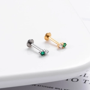 G23 titanium push-pin stud earrings with green and white zircon flower crown stones