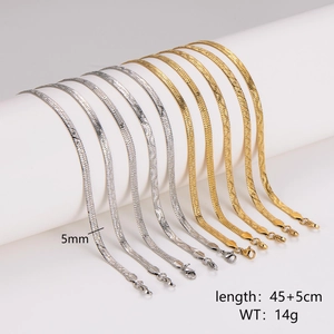 5mm stainless steel flat snake chain necklaces in gold and silver, length 45+5cm