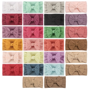 22 colors of soft jacquard nylon baby headbands with large bows for newborn girls