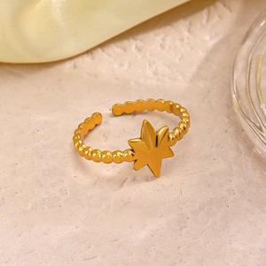 Anello Aperto Stella In Acciaio Inossidabile Placcato Oro Regolabile Fascia Perlata Esagramma Gioielli Chic Per Donna